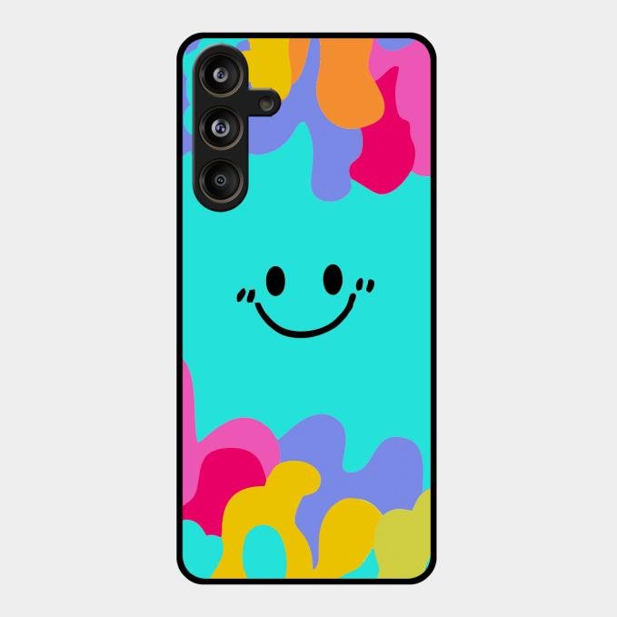 Cute Blue Smiley Multicolor Glass Case For Samsung Galaxy M55 5G