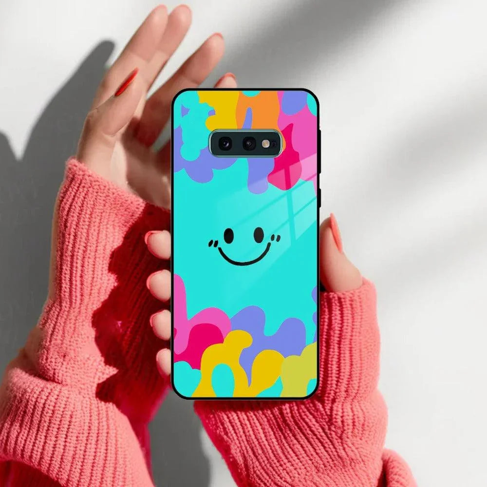 Cute Blue Smiley Multicolor Glass Case For Samsung - ShopOnCliQ