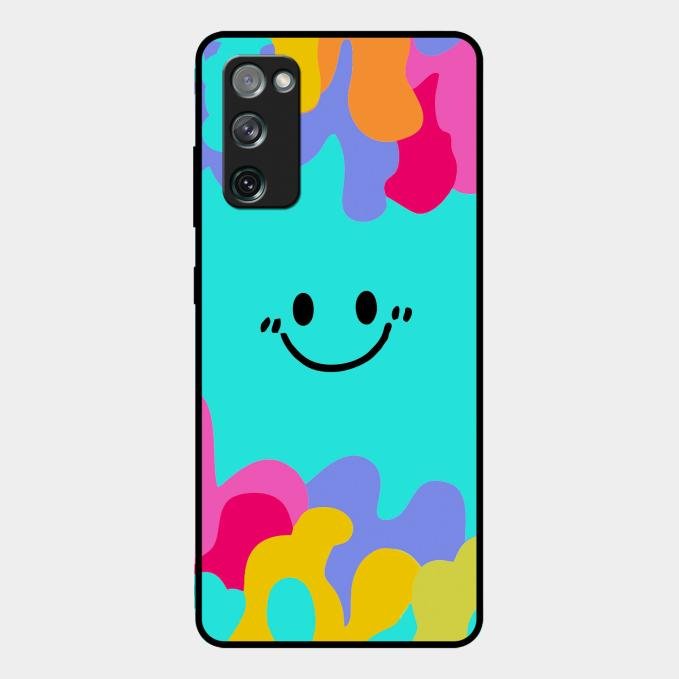 Cute Blue Smiley Multicolor Glass Case For Samsung Galaxy S20 Fe 5G