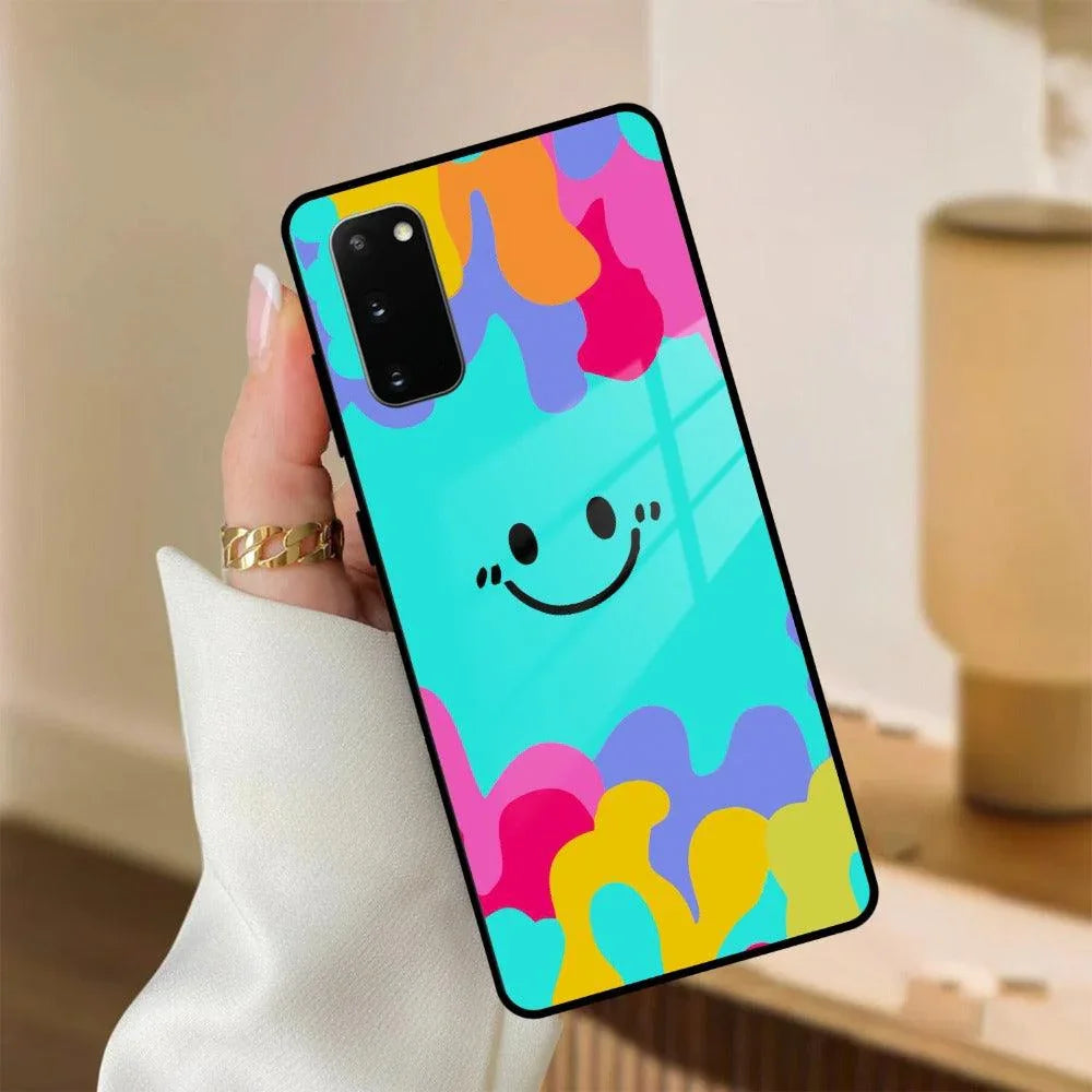 Cute Blue Smiley Multicolor Glass Case For Samsung - ShopOnCliQ