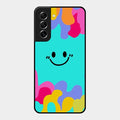 Cute Blue Smiley Multicolor Glass Case For Samsung Galaxy S21 Fe 5G