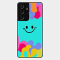 Cute Blue Smiley Multicolor Glass Case For Samsung Galaxy S21 Ultra