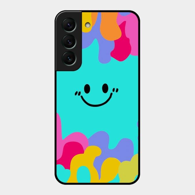 Cute Blue Smiley Multicolor Glass Case For Samsung Galaxy S22 5G