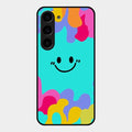 Cute Blue Smiley Multicolor Glass Case For Samsung Galaxy S23 5G