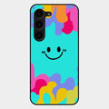 Cute Blue Smiley Multicolor Glass Case For Samsung Galaxy S23 Plus 5G