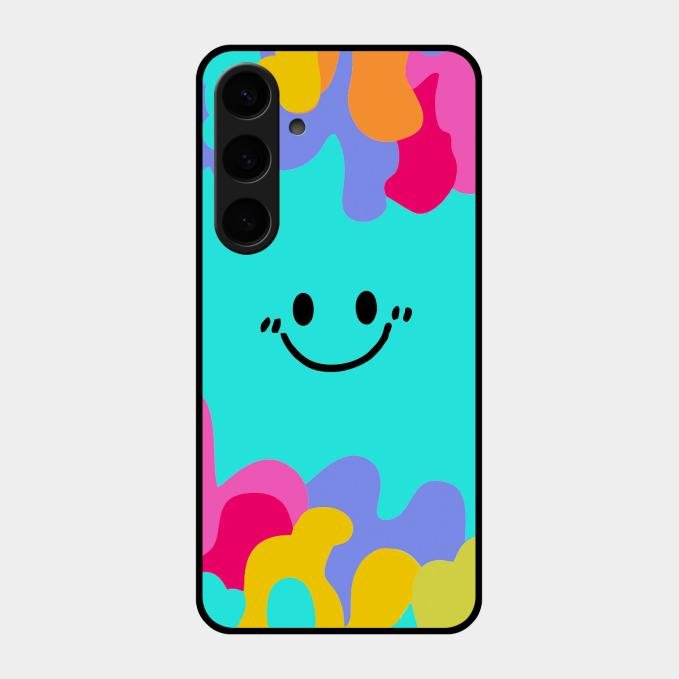 Cute Blue Smiley Multicolor Glass Case For Samsung Galaxy S24 Plus 5G