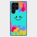 Cute Blue Smiley Multicolor Glass Case For Samsung Galaxy S24 Ultra 5G