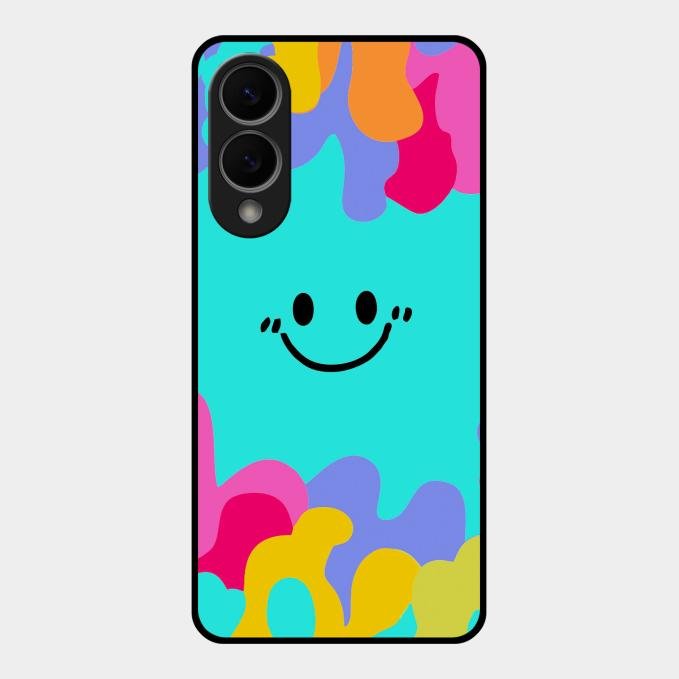 Cute Blue Smiley Multicolor Glass Case For Samsung Galaxy S25 Edge 5G