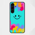 Cute Blue Smiley Multicolor Glass Case For Samsung Galaxy S25 FE 5G