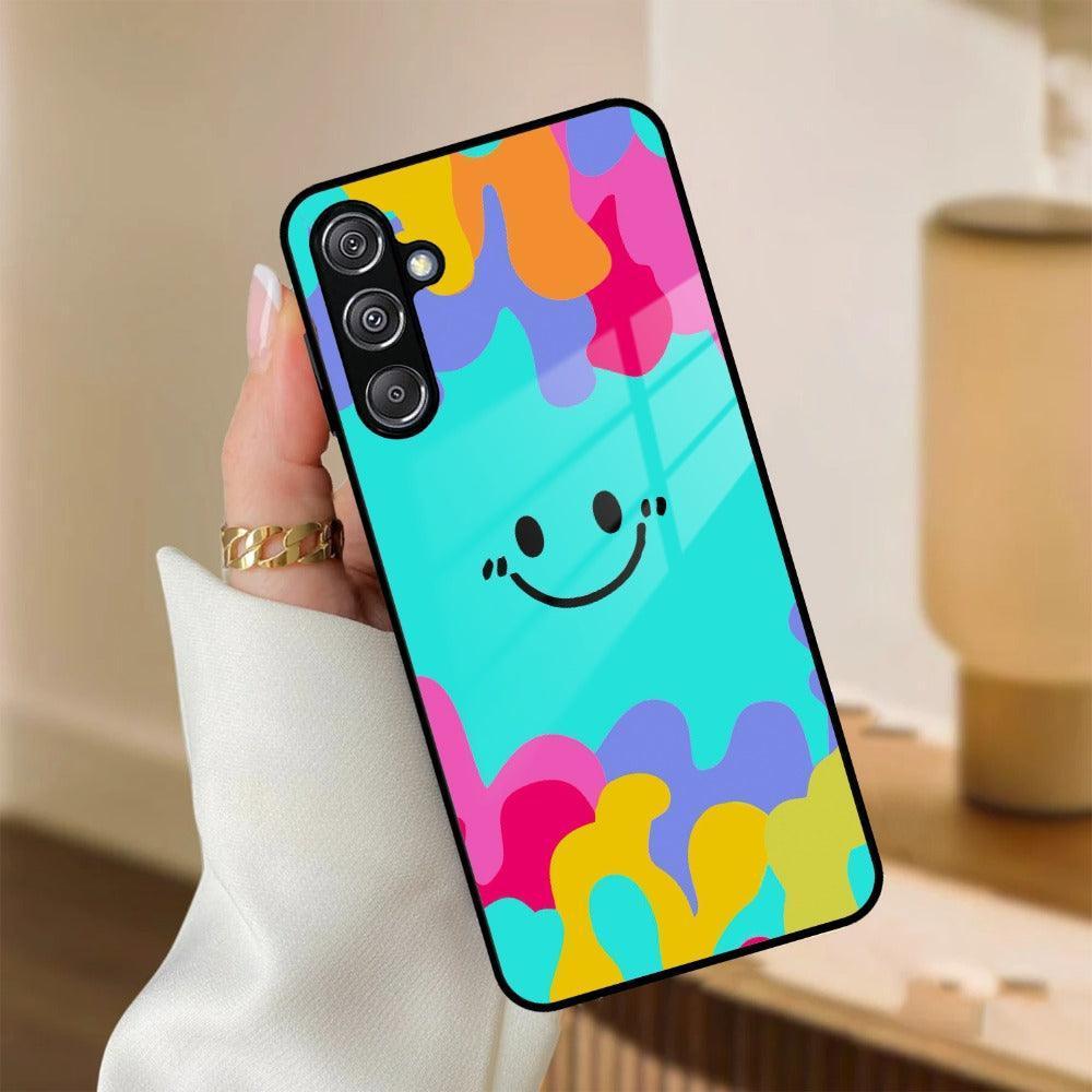 Cute Blue Smiley Multicolor Glass Case For Samsung - ShopOnCliQ