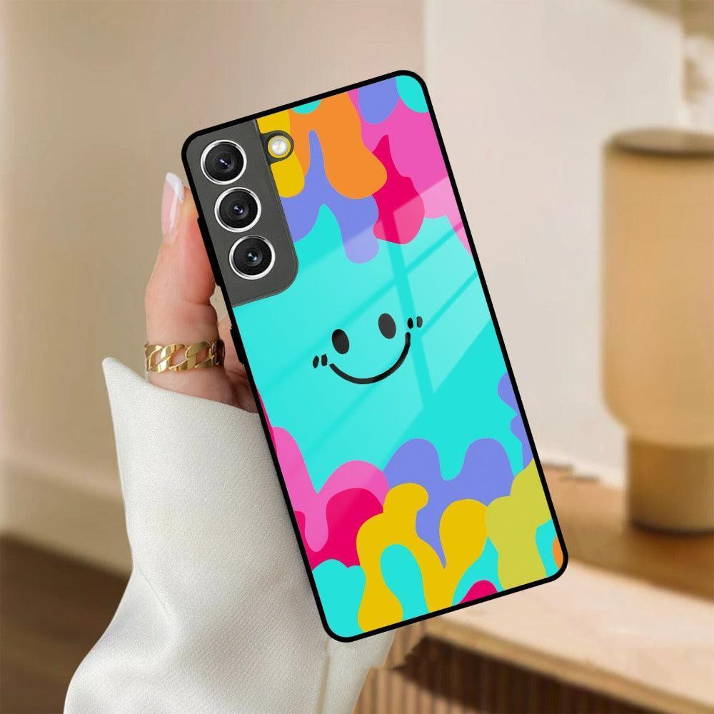 Cute Blue Smiley Multicolor Glass Case For Samsung - ShopOnCliQ