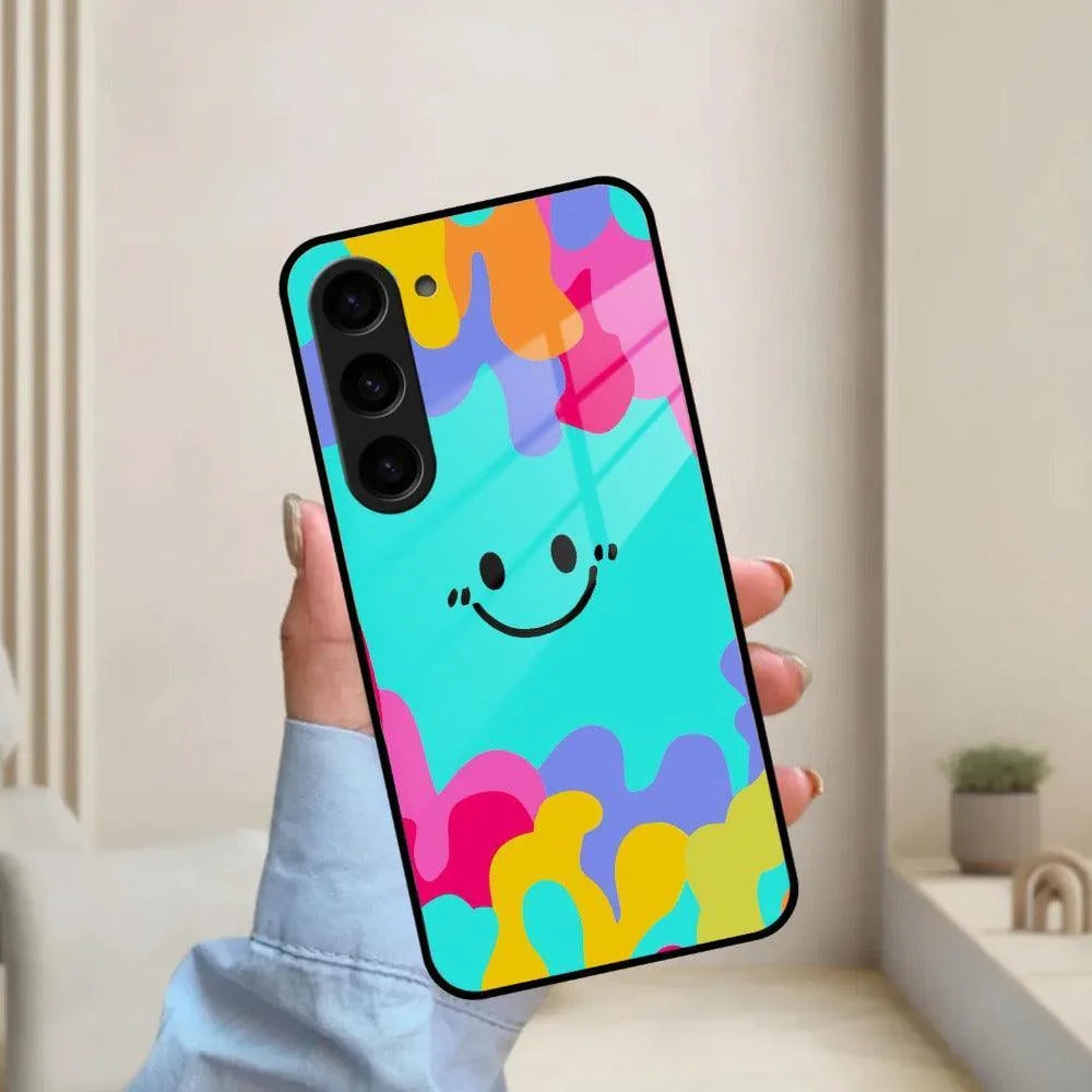 Cute Blue Smiley Multicolor Glass Case For Samsung - ShopOnCliQ