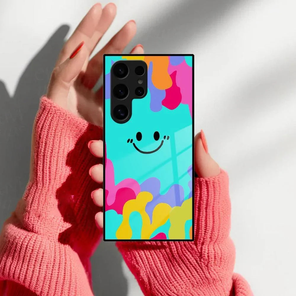 Cute Blue Smiley Multicolor Glass Case For Samsung - ShopOnCliQ