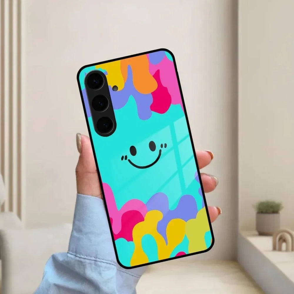 Cute Blue Smiley Multicolor Glass Case For Samsung - ShopOnCliQ