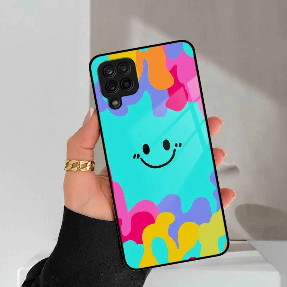 Cute Blue Smiley Multicolor Glass Case For Samsung - ShopOnCliQ