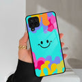 Cute Blue Smiley Multicolor Glass Case For Samsung Galaxy M42 5G