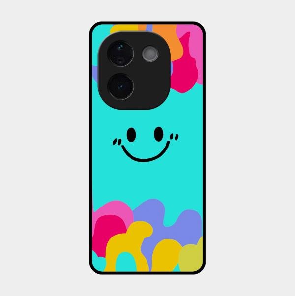 Cute Blue Smiley Multicolor Glass Case For Vivo T3 Pro 5G