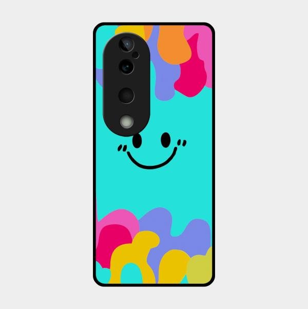 Cute Blue Smiley Multicolor Glass Case For Vivo T3 Ultra