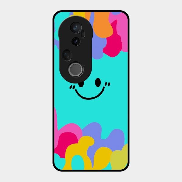 Cute Blue Smiley Multicolor Glass Case For Vivo T4 Ultra 5G