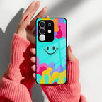 Cute Blue Smiley Multicolor Glass Case For Vivo - ShopOnCliQ