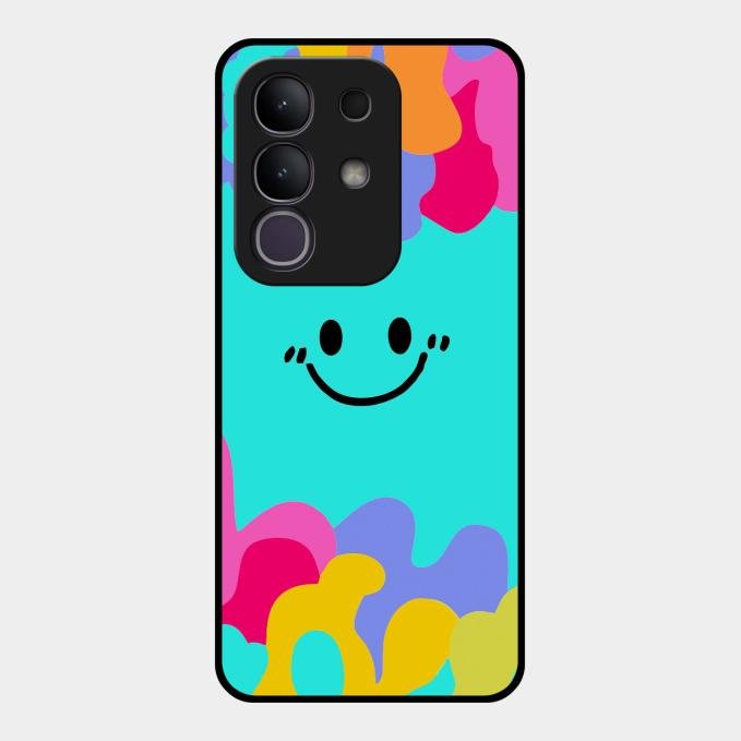 Cute Blue Smiley Multicolor Glass Case For Vivo T4X 5G