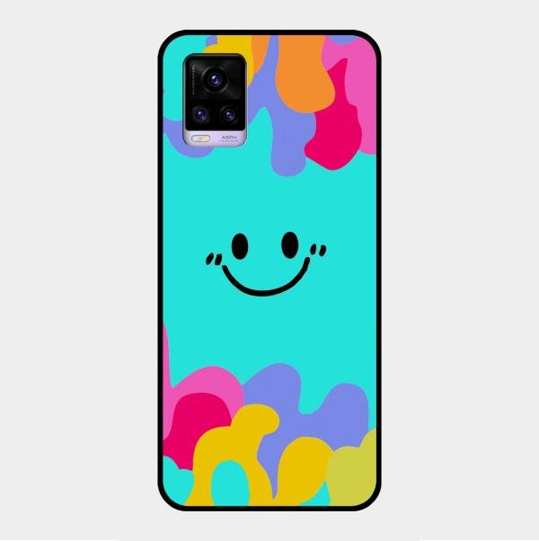 Cute Blue Smiley Multicolor Glass Case For Vivo V20