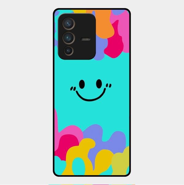 Cute Blue Smiley Multicolor Glass Case For Vivo V23 Pro 5G
