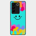 Cute Blue Smiley Multicolor Glass Case For Vivo V27 5G