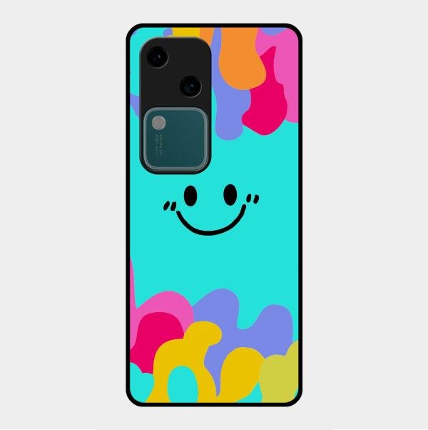Cute Blue Smiley Multicolor Glass Case For Vivo V30 5G