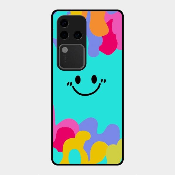 Cute Blue Smiley Multicolor Glass Case For Vivo V30 Pro 5G