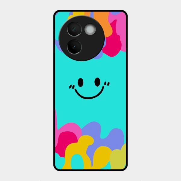 Cute Blue Smiley Multicolor Glass Case For Vivo V30E 5G