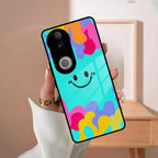Cute Blue Smiley Multicolor Glass Case For iQOO - ShopOnCliQ