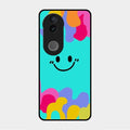 Cute Blue Smiley Multicolor Glass Case For Vivo V50E 5G