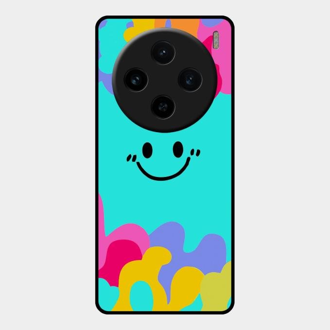 Cute Blue Smiley Multicolor Glass Case For Vivo X100 5G