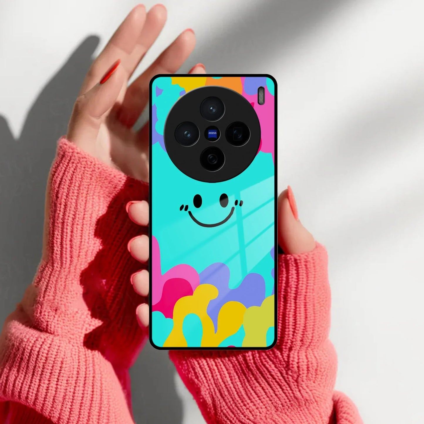 Cute Blue Smiley Multicolor Glass Case For Vivo - ShopOnCliQ