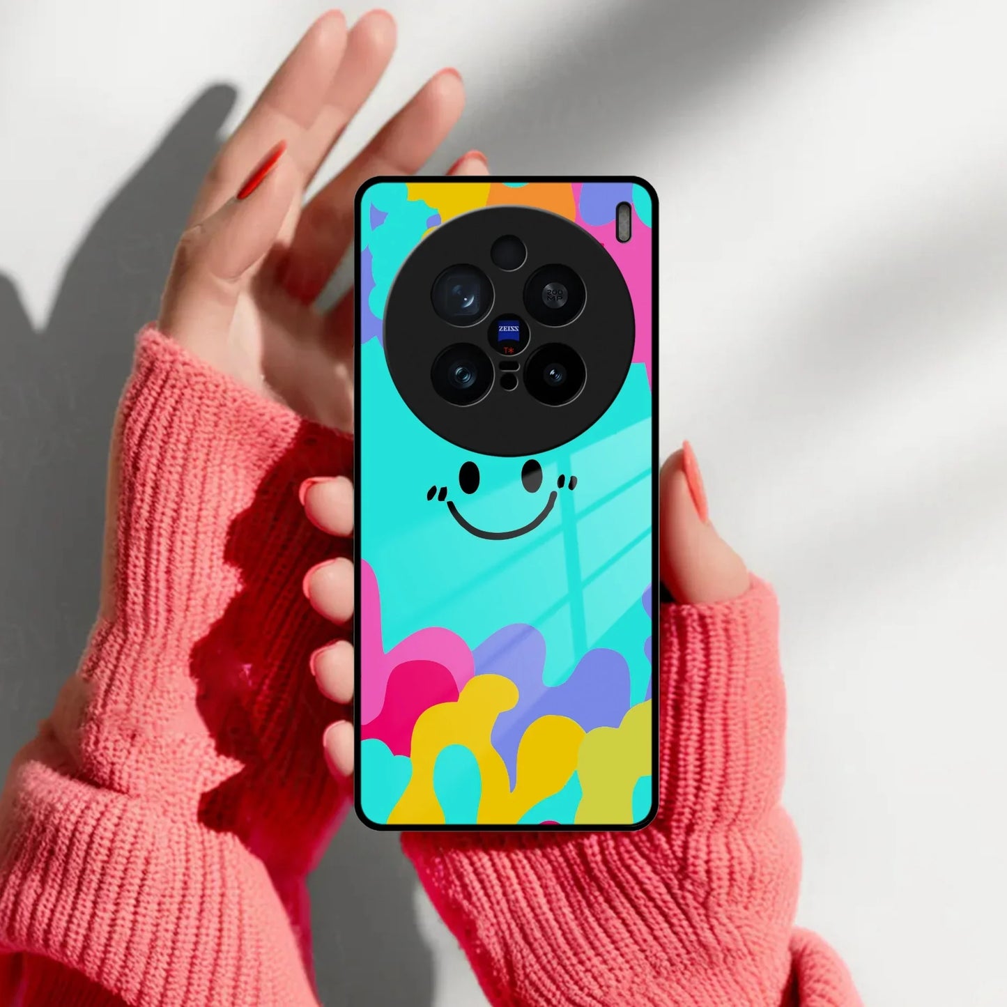 Cute Blue Smiley Multicolor Glass Case For Vivo - ShopOnCliQ