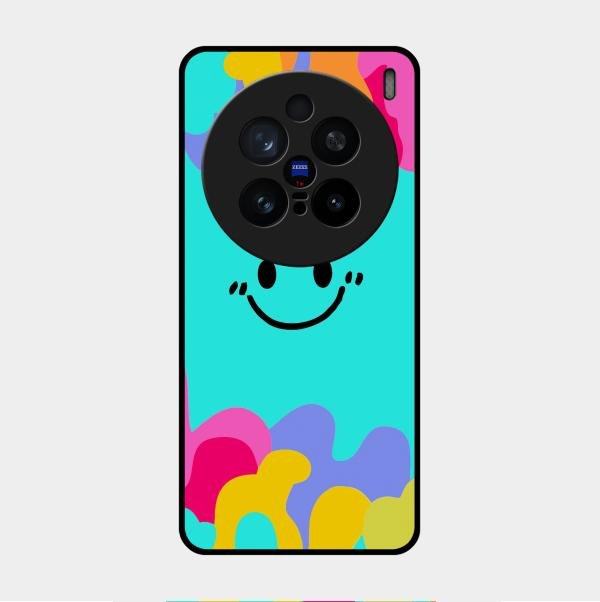 Cute Blue Smiley Multicolor Glass Case For Vivo X200 Pro 5G