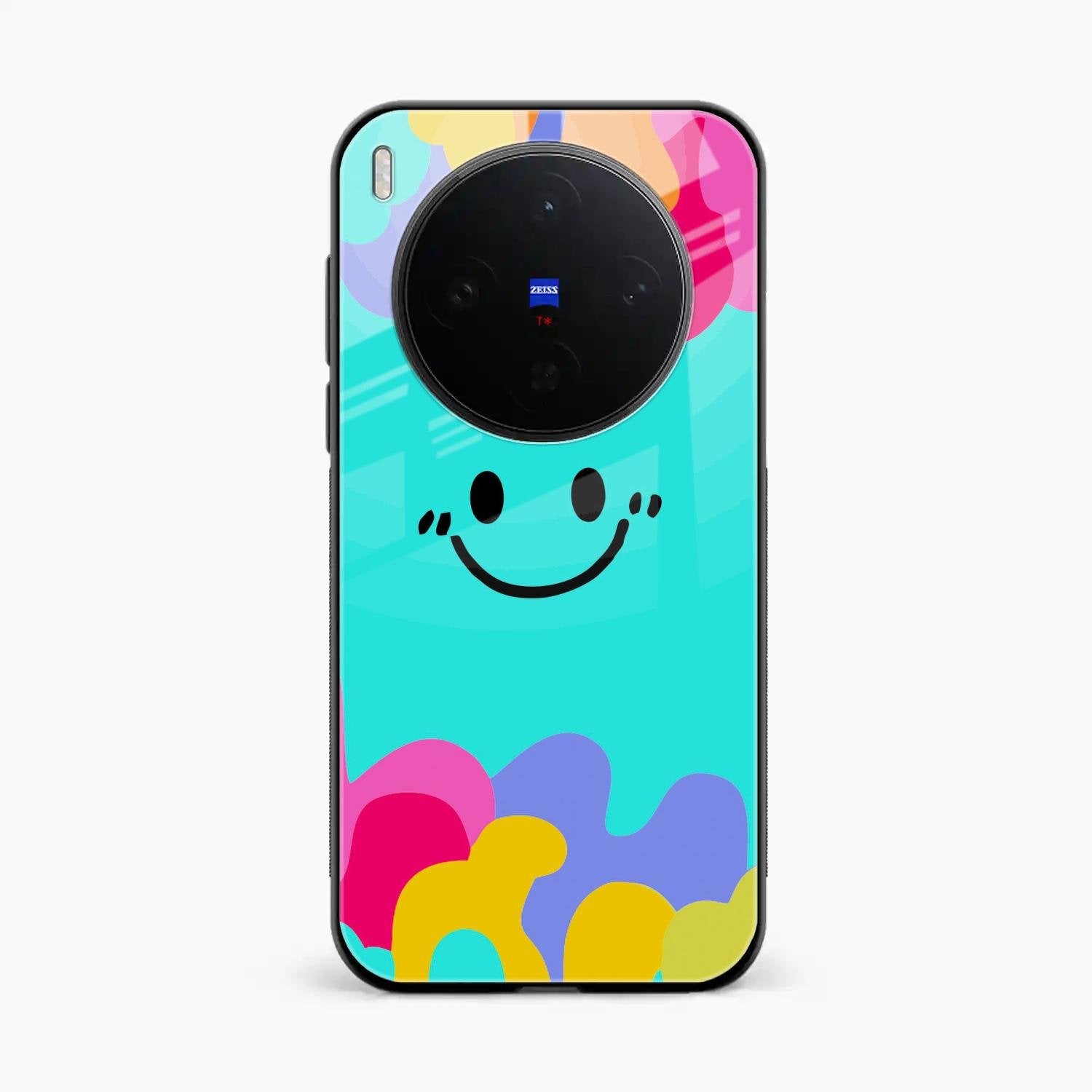 Cute Blue Smiley Multicolor Glass Case For Vivo X300 5G