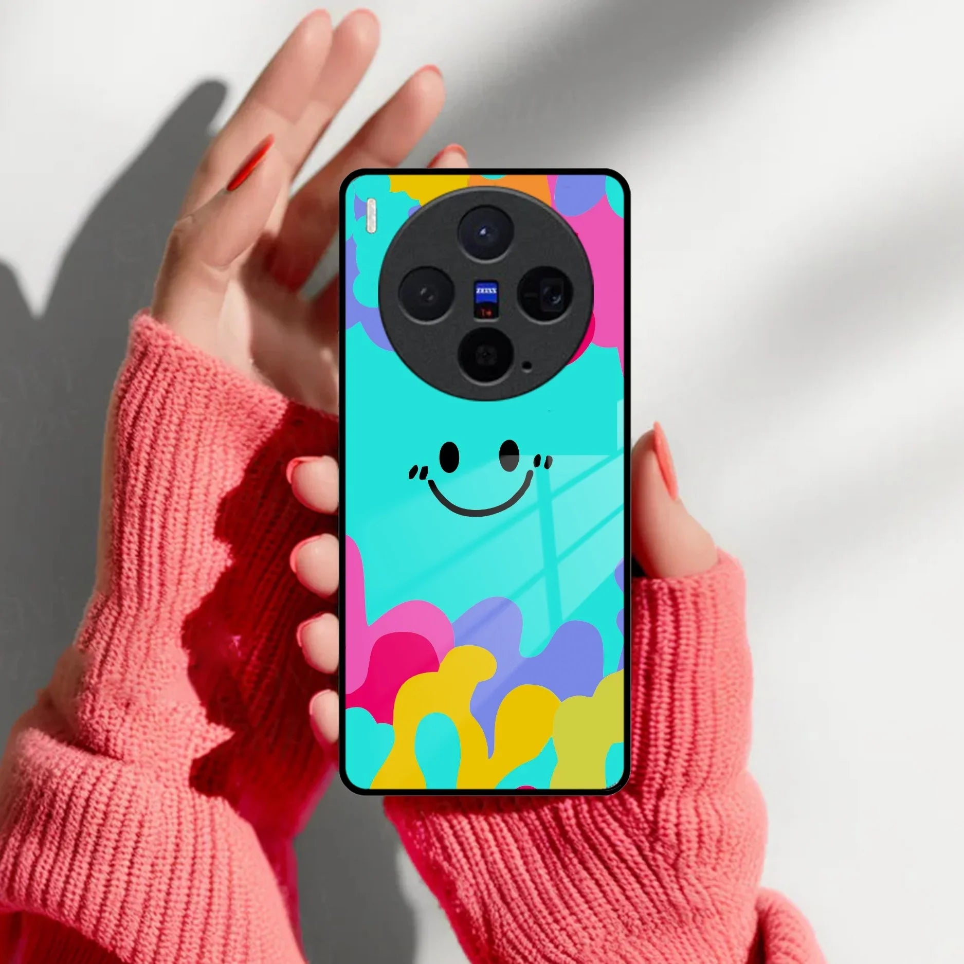Cute Blue Smiley Multicolor Glass Case For Vivo