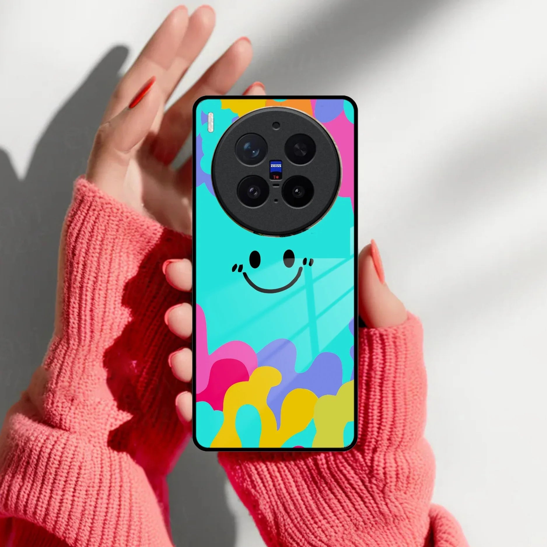 Cute Blue Smiley Multicolor Glass Case For Vivo