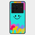 Cute Blue Smiley Multicolor Glass Case For Vivo X80 Pro 5G