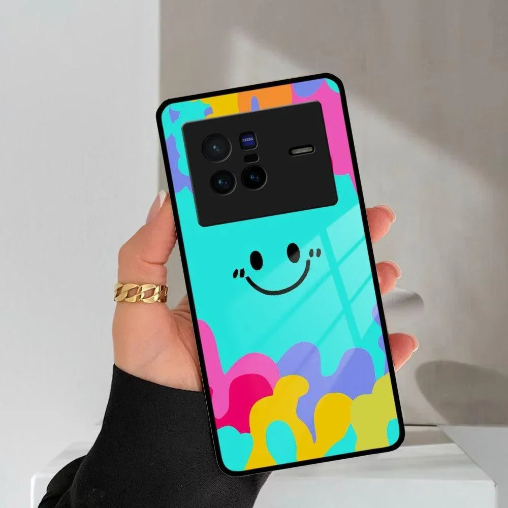 Cute Blue Smiley Multicolor Glass Case For Vivo - ShopOnCliQ