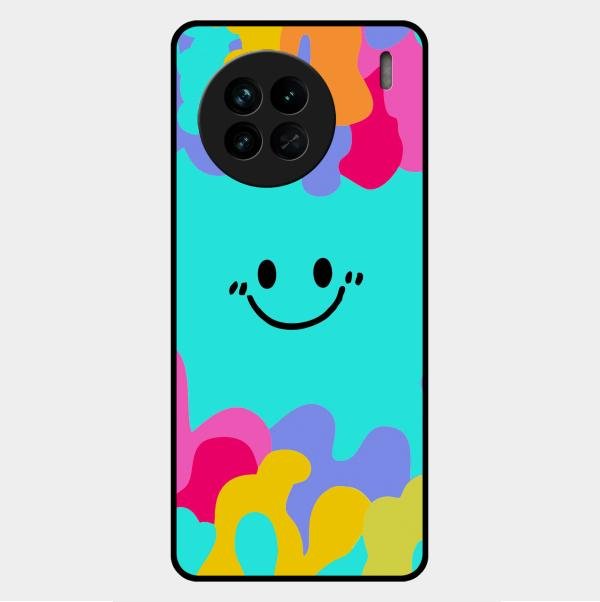 Cute Blue Smiley Multicolor Glass Case For Vivo X90 5G