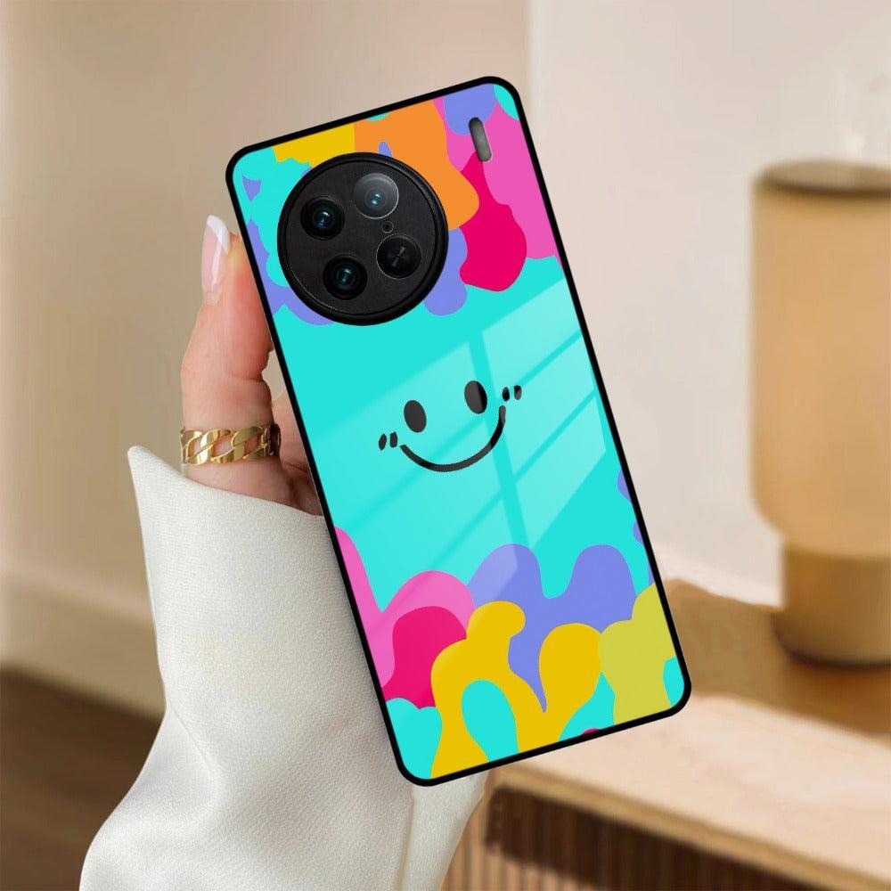 Cute Blue Smiley Multicolor Glass Case For Vivo