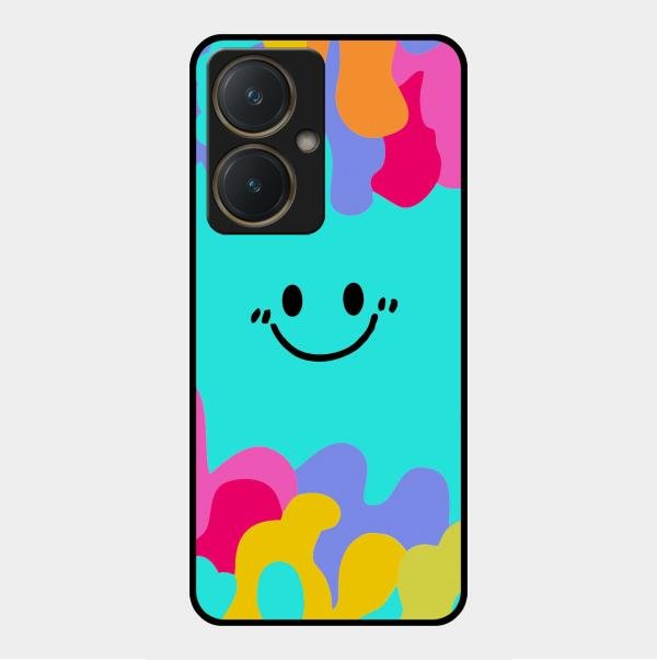 Cute Blue Smiley Multicolor Glass Case For Vivo Y27