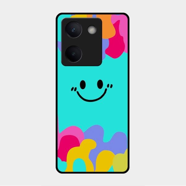 Cute Blue Smiley Multicolor Glass Case For Vivo Y300 Plus 5G