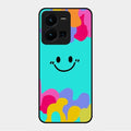 Cute Blue Smiley Multicolor Glass Case For Vivo Y35