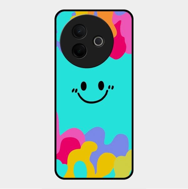 Cute Blue Smiley Multicolor Glass Case For Vivo Y39 5G