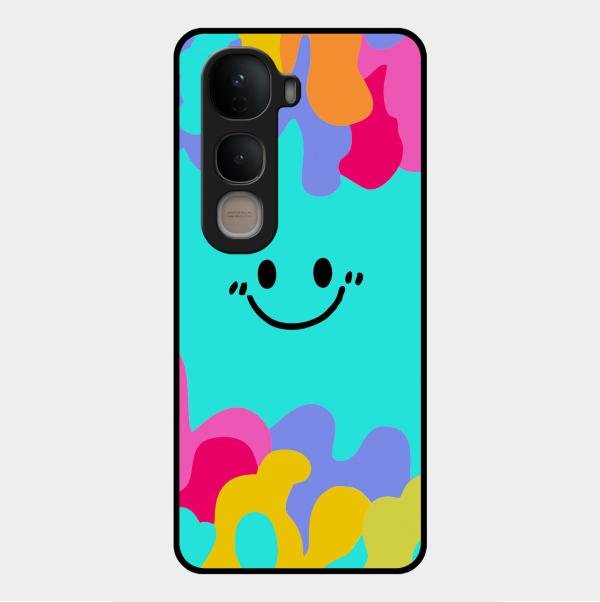 Cute Blue Smiley Multicolor Glass Case For Vivo Y400 5G