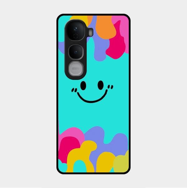 Cute Blue Smiley Multicolor Glass Case For Vivo Y400 Pro 5G